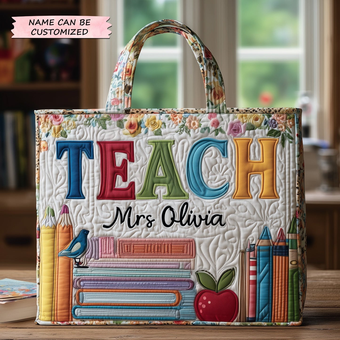 Everyday Books Apple Quilted Tote