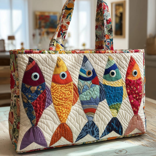Colorful Fish Row Quilted Tote