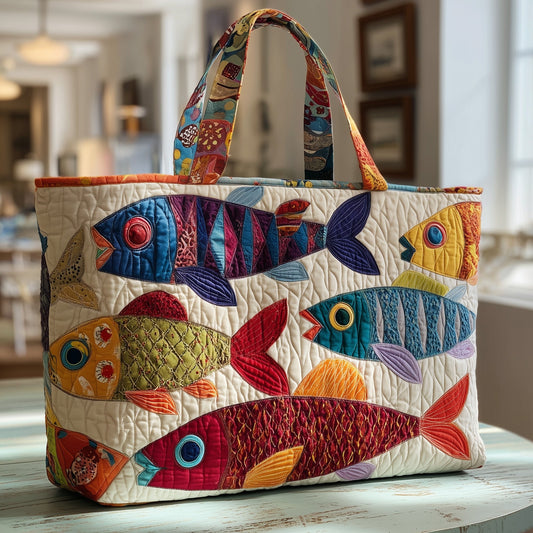 Colorful Fish Artwork Quilted Tote