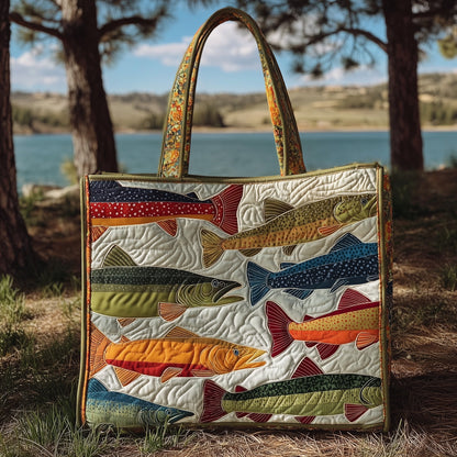 Colorful Trout Fish Quilted Tote