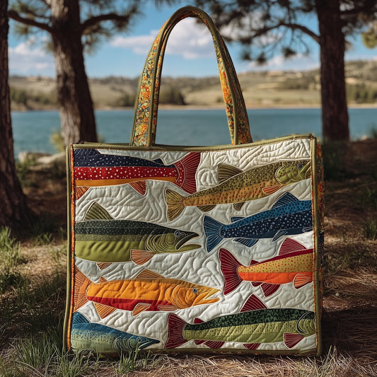 Colorful Trout Fish Quilted Tote