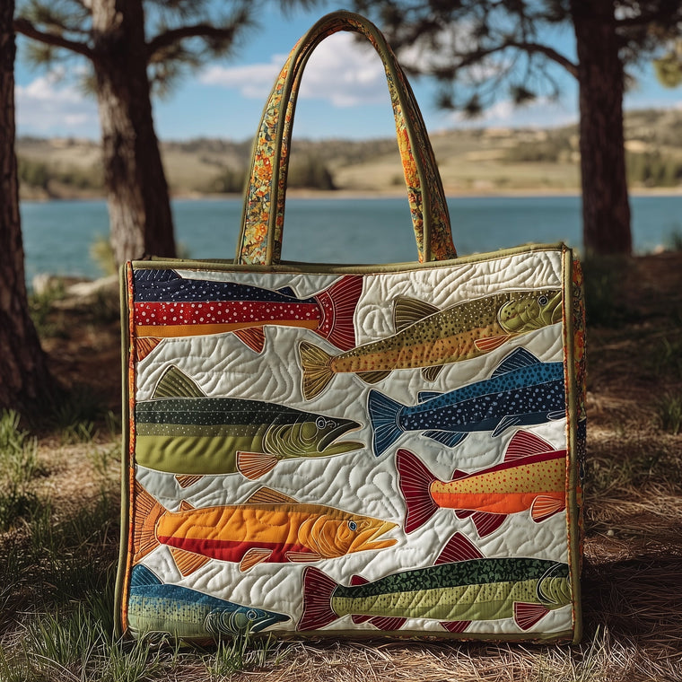 Colorful Trout Fish Quilted Tote