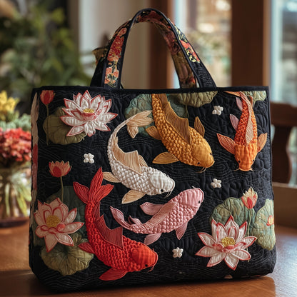 Koi Fish Lotus Quilted Tote