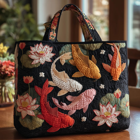 Koi Fish Lotus Quilted Tote