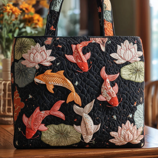 Koi Fish Lotus Tote Bag