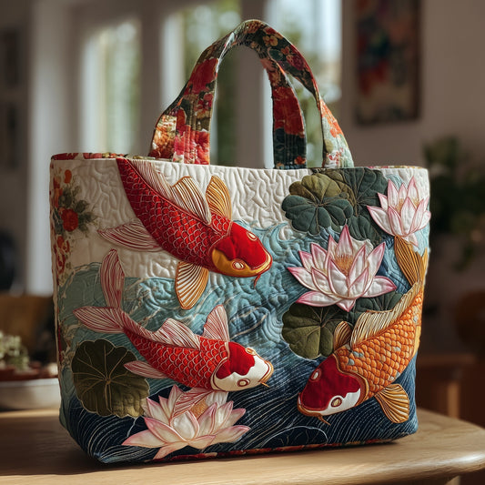 Koi Fish Lotus Flowers Tote Bag