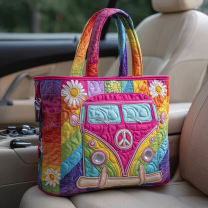 Rainbow Van Daisies Quilted Tote