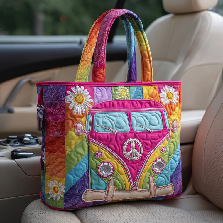 Rainbow Van Daisies Quilted Tote