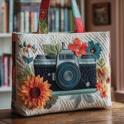 Everyday Camera Flowers Quilted Tote