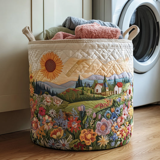 The Flower Field Quilted Laundry Basket Tote 0984