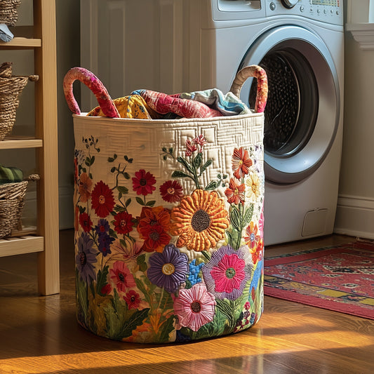 The Flower Field Quilted Laundry Basket Tote 0985