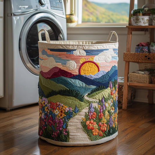 The Flower Field Quilted Laundry Basket Tote 0987