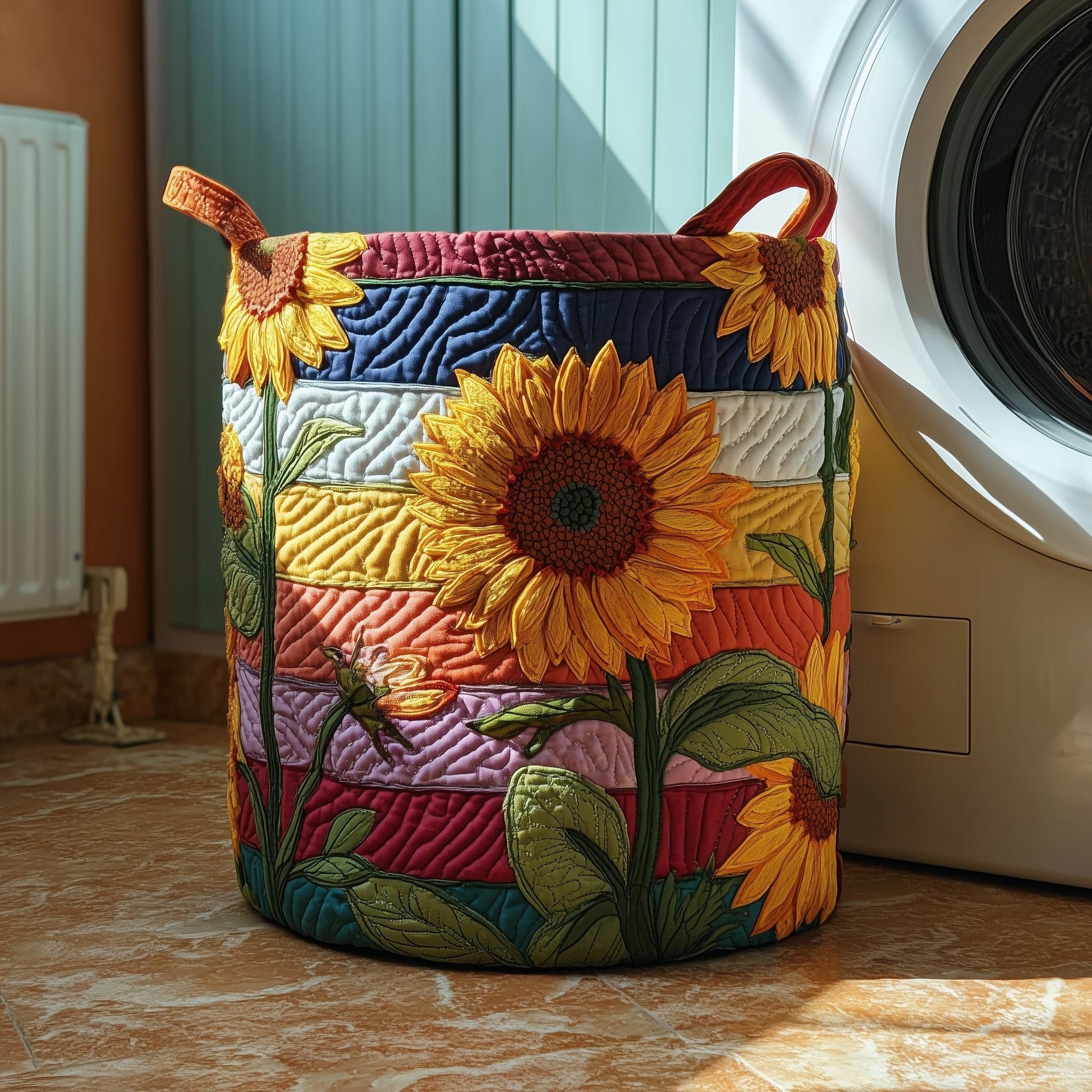 The Sunflower Sunray Quilted Laundry Basket Tote 0992