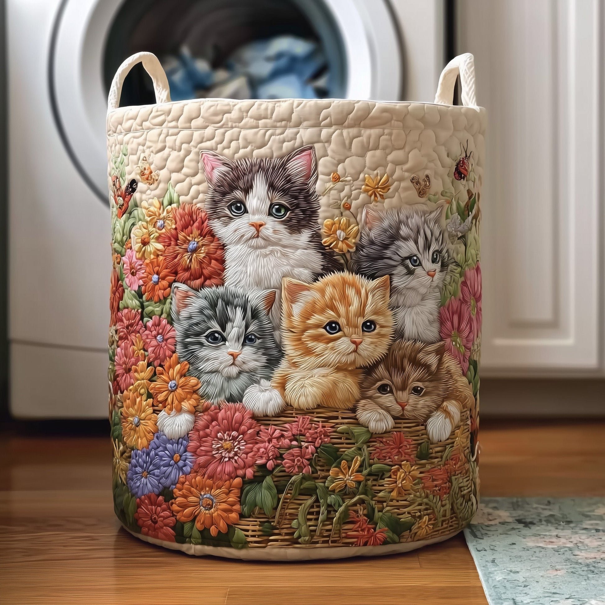 The Vintage Meow Quilted Laundry Basket Tote 1000