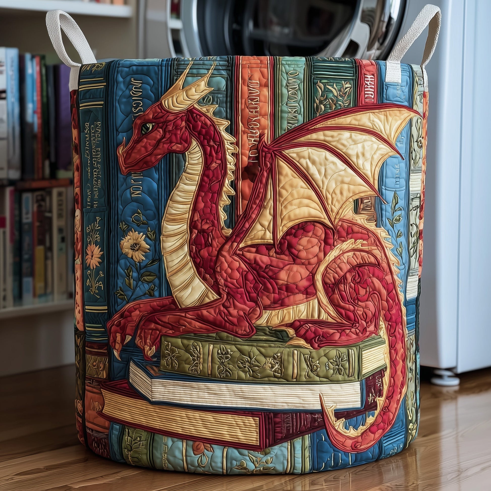 The Library Dragon Quilted Laundry Basket Tote 1128