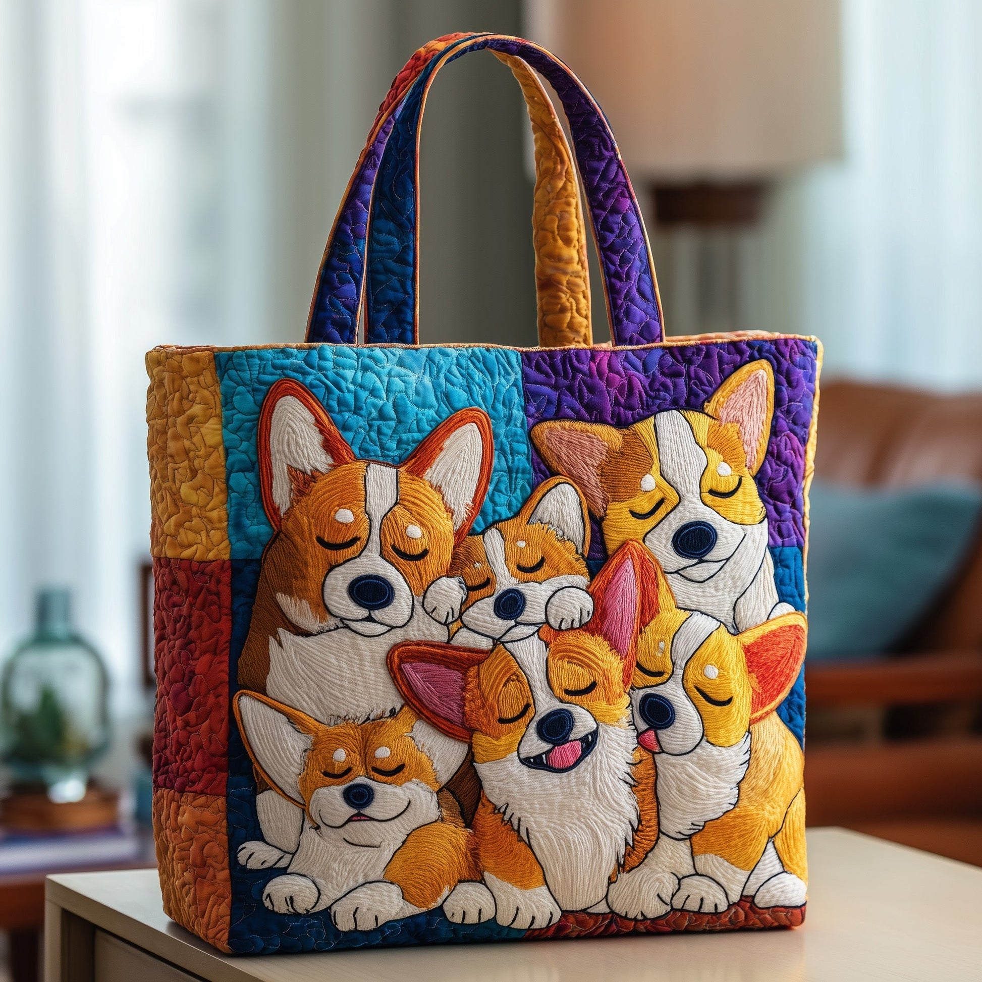The Corgi Family Quilted Tote