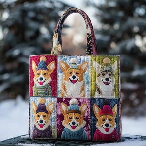 Corgi Dogs Hats Quilted Tote