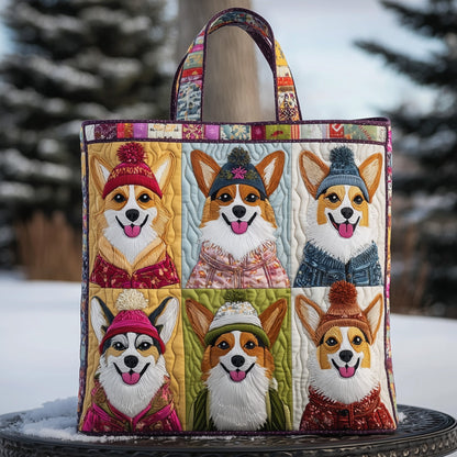 Corgi Dogs In Hats Quilted Tote