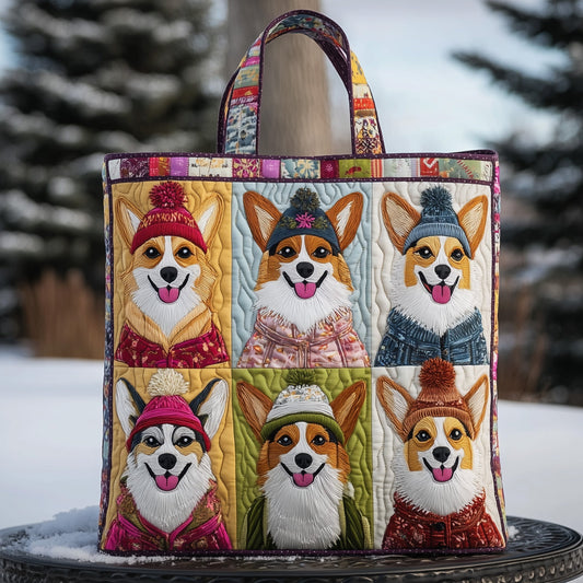 Corgi Dogs In Hats Quilted Tote