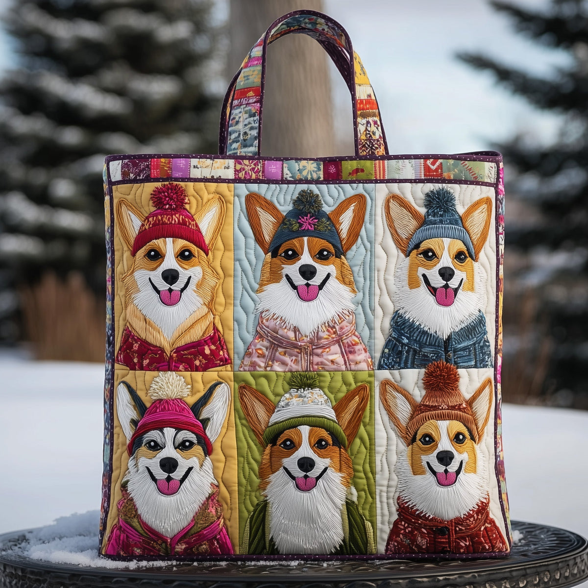 Corgi Dogs In Hats Quilted Tote