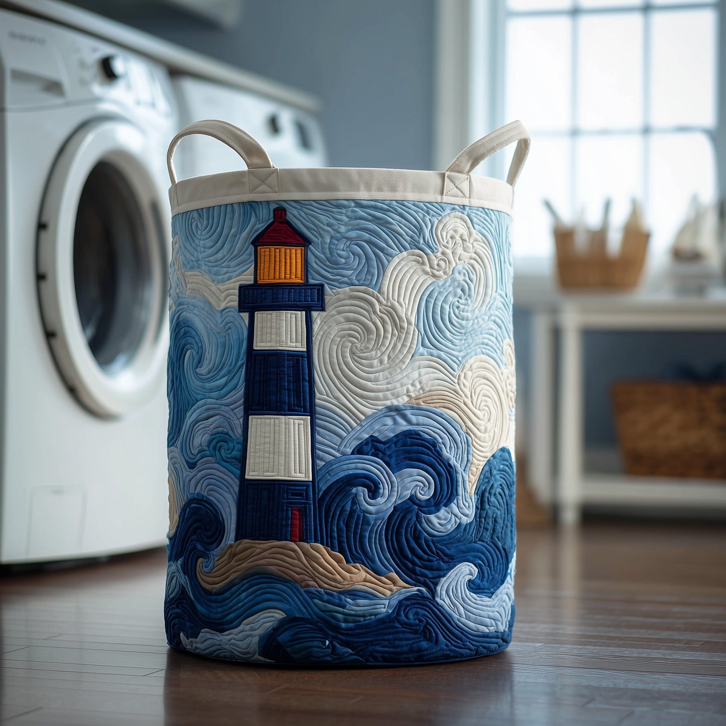 The Lighthouse Quilted Laundry Basket Tote 1169