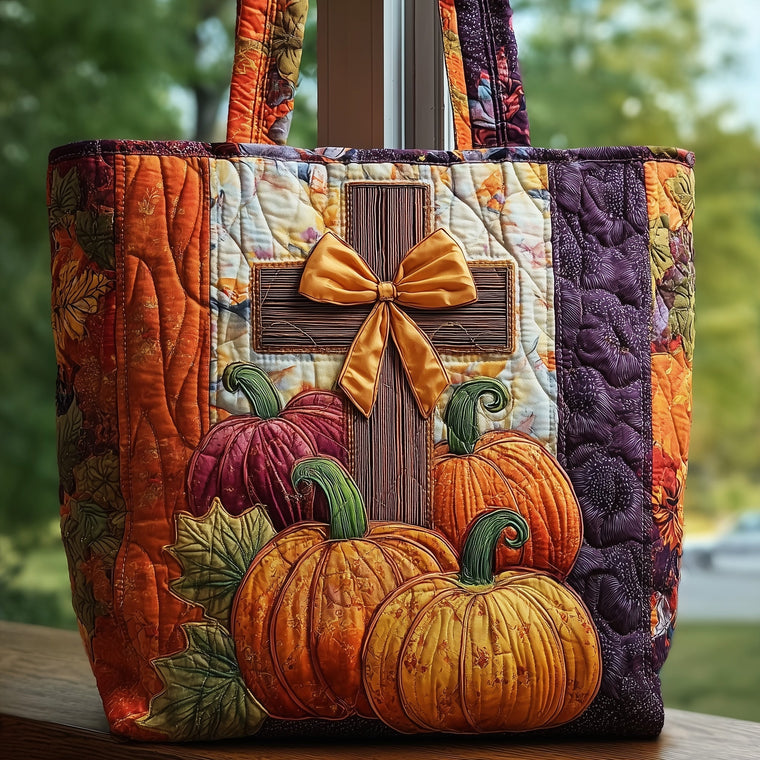 Everyday Cross Pumpkins Quilted Tote