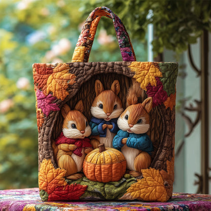 Charming Fall Squirrel Quilted Tote