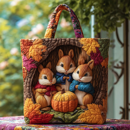 Charming Fall Squirrel Quilted Tote