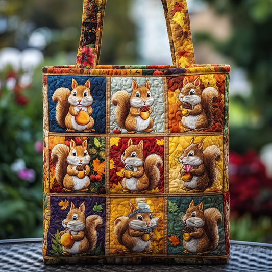 Playful Autumn Squirrels Quilted Tote