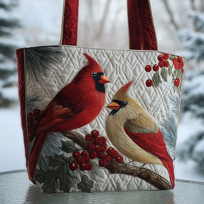 Cardinal Birds Berries Quilted Tote