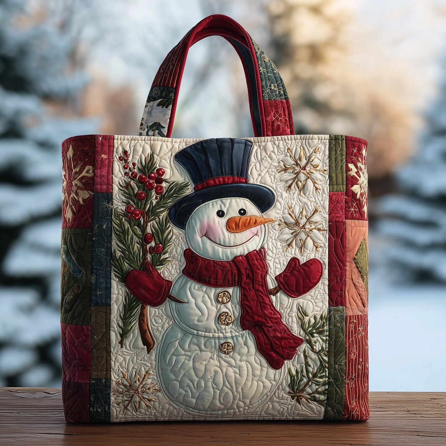 Everyday Festive Snowman Quilted Tote