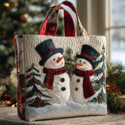 Snowmen Pine Trees Quilted Tote