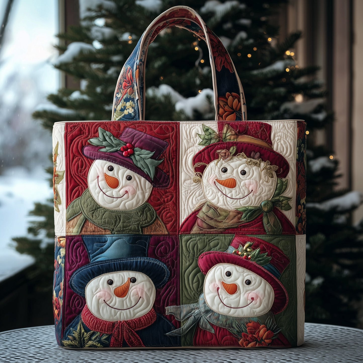 Everyday Festive Snowmen Quilted Tote