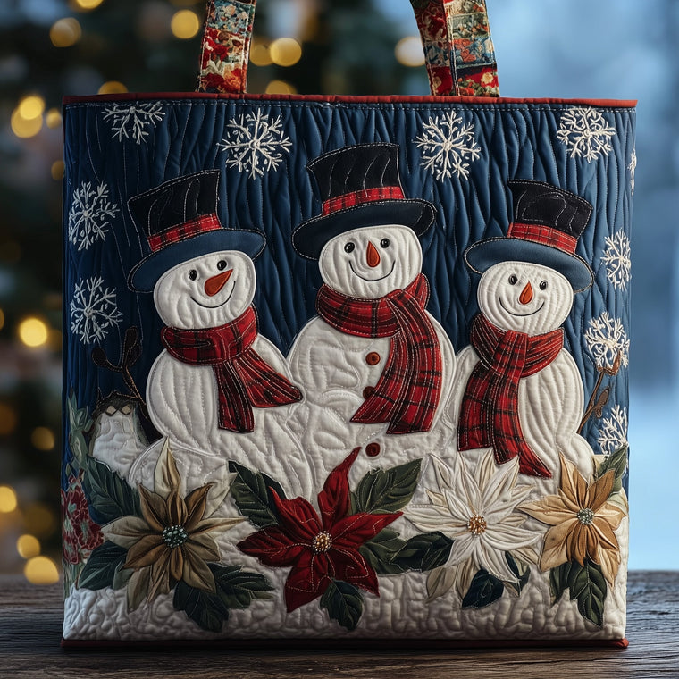 Everyday Snowmen Scarves Quilted Tote