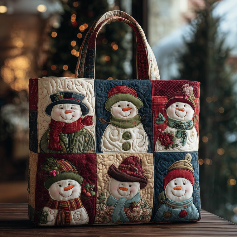 Festive Snowmen Patchwork Quilted Tote