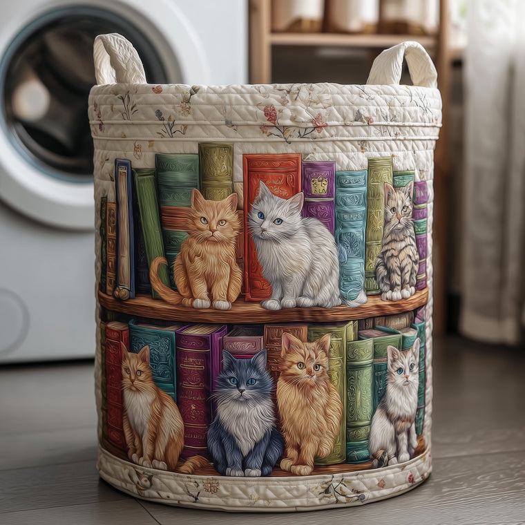 The Purrfect Pages Quilted Laundry Basket Tote 1625