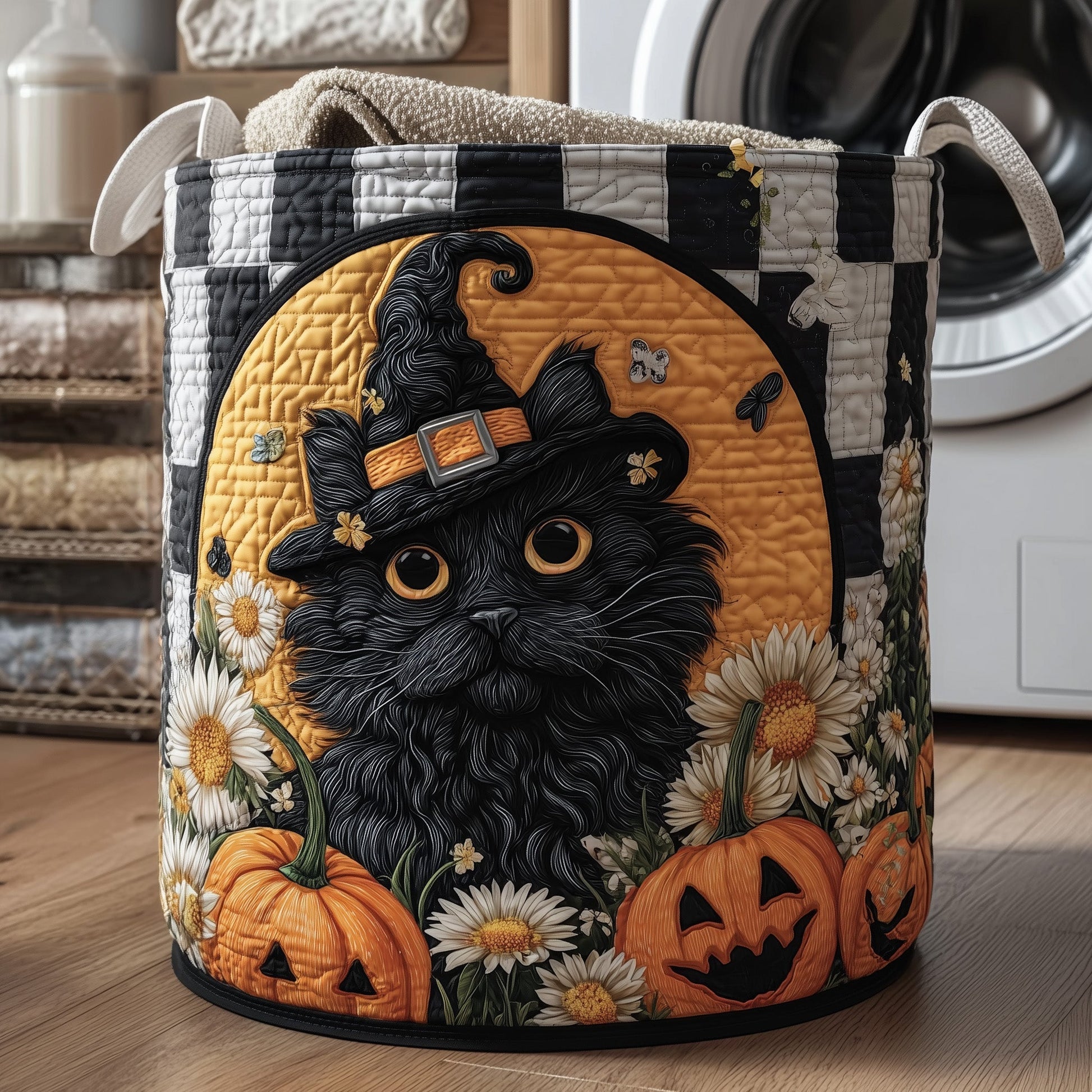 The Moonlit Whisker Quilted Laundry Basket Tote 1631