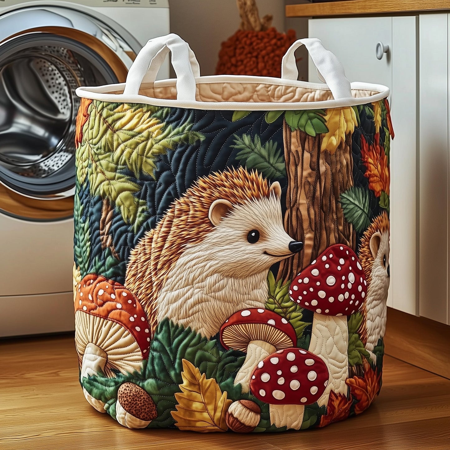 The Autumn Hedgehog Quilted Laundry Basket Tote 1793
