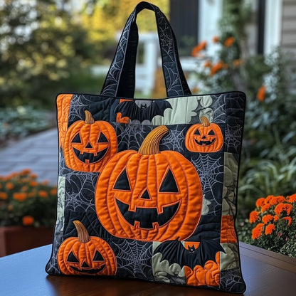 Jack-O'-Lantern Pumpkins Bat Quilted Tote