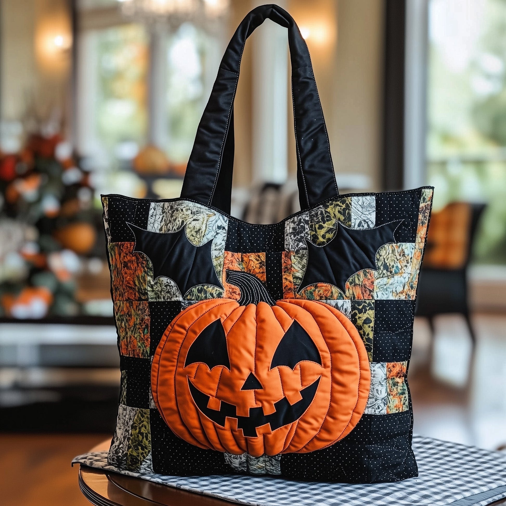 Jack O Lantern Pumpkin Quilted Tote