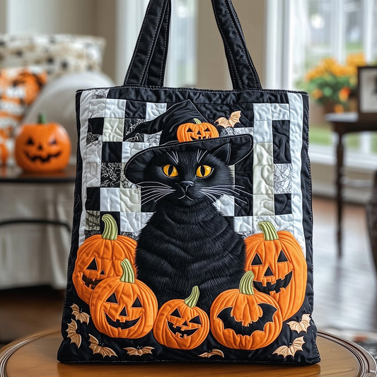 Black Cat Pumpkins Bats Quilted Tote