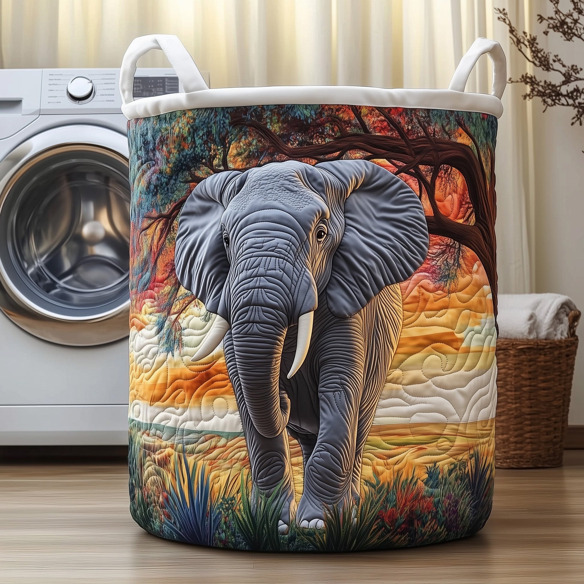 Elephant Laundry Basket Quilted Tote