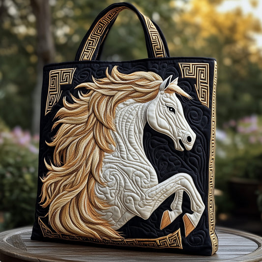 White Horse Portrait Quilted Tote
