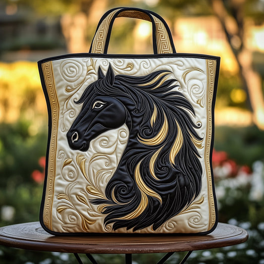 Black Horse Portrait Quilted Tote