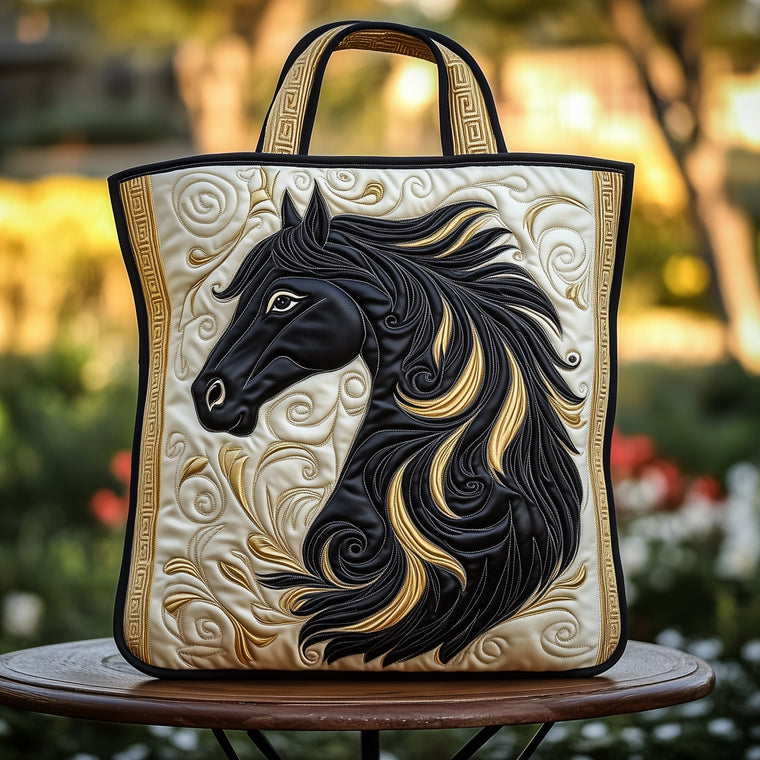 Black Horse Portrait Quilted Tote