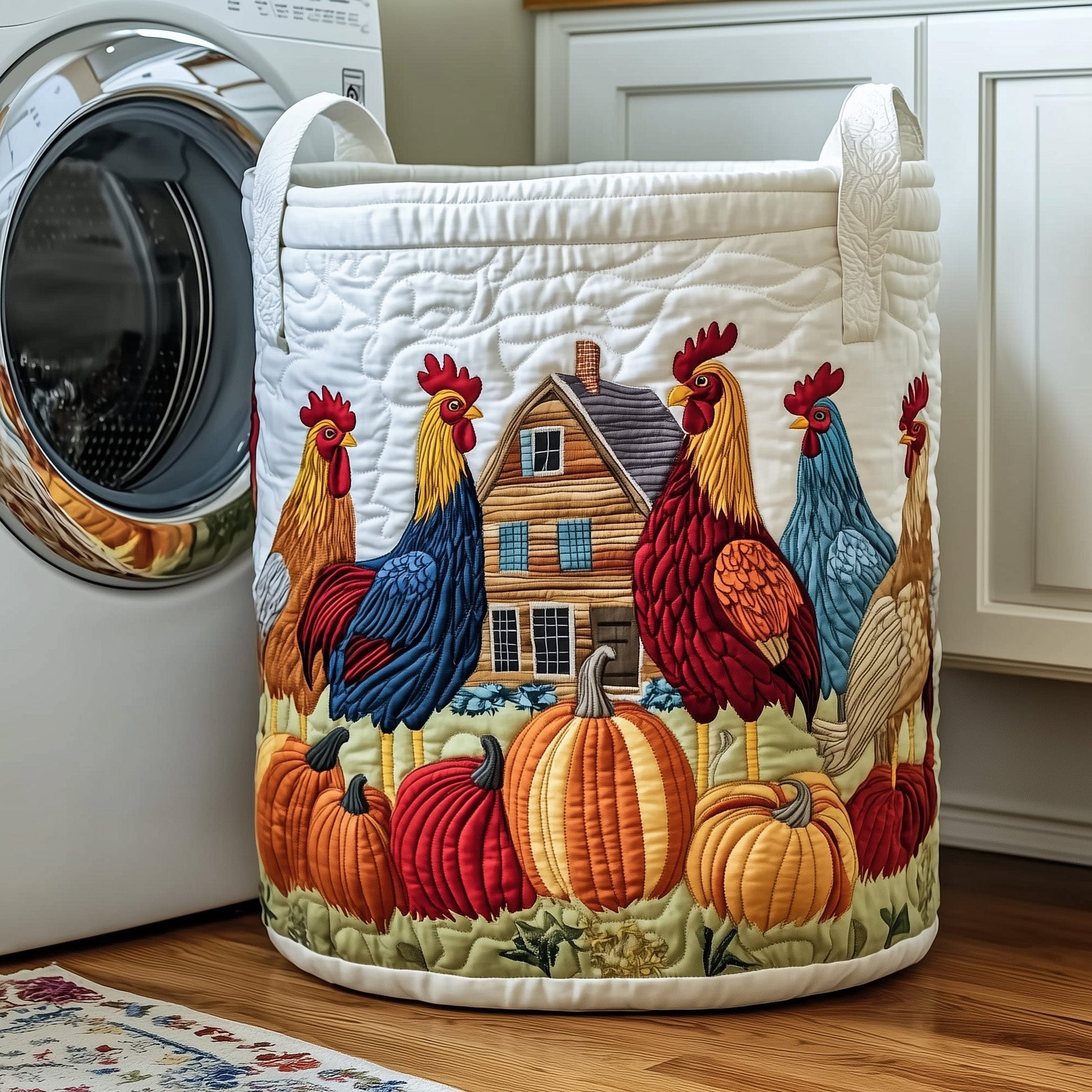 The Barnyard Rooster Quilted Laundry Basket Tote 1920