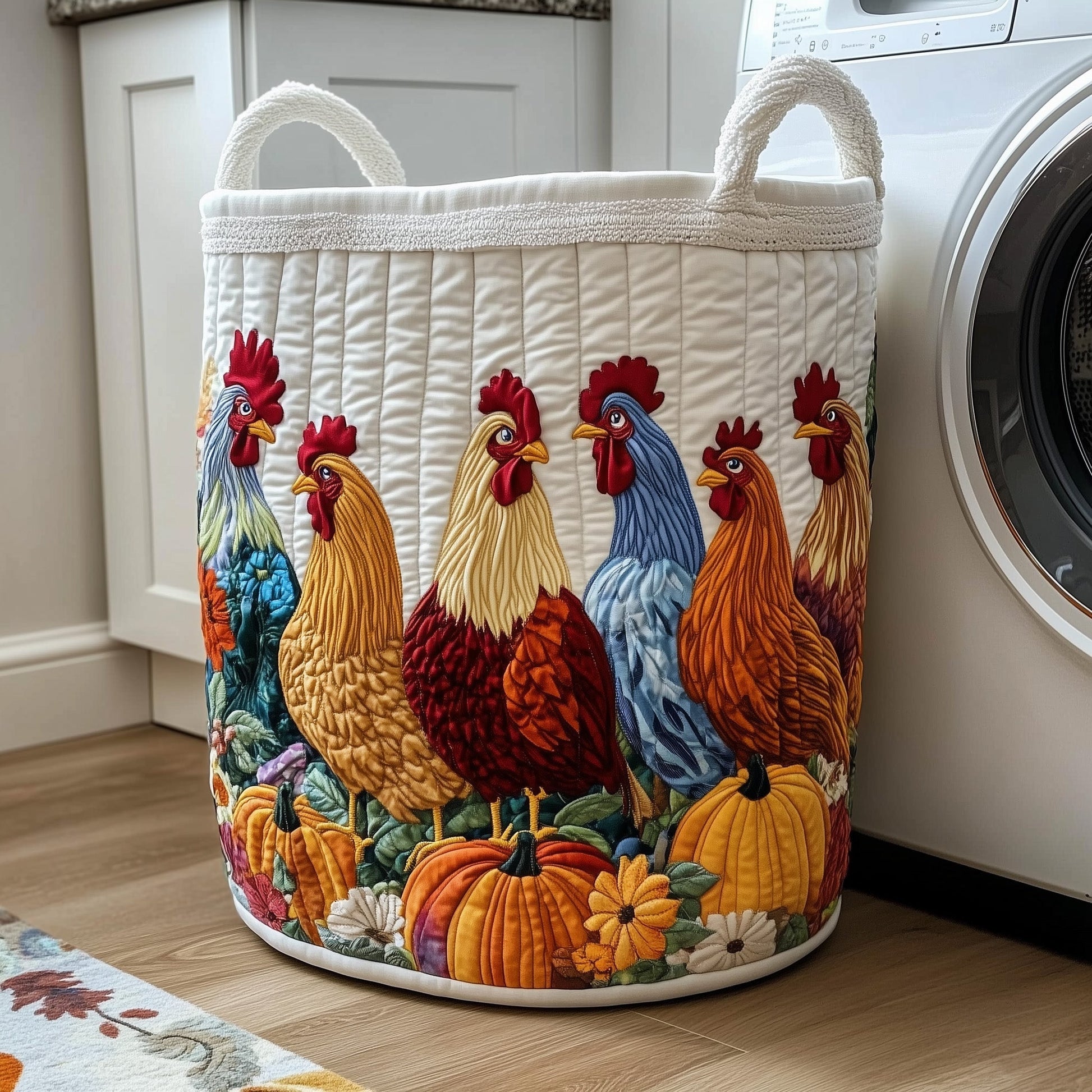 The Barnyard Rooster Quilted Laundry Basket Tote 1921