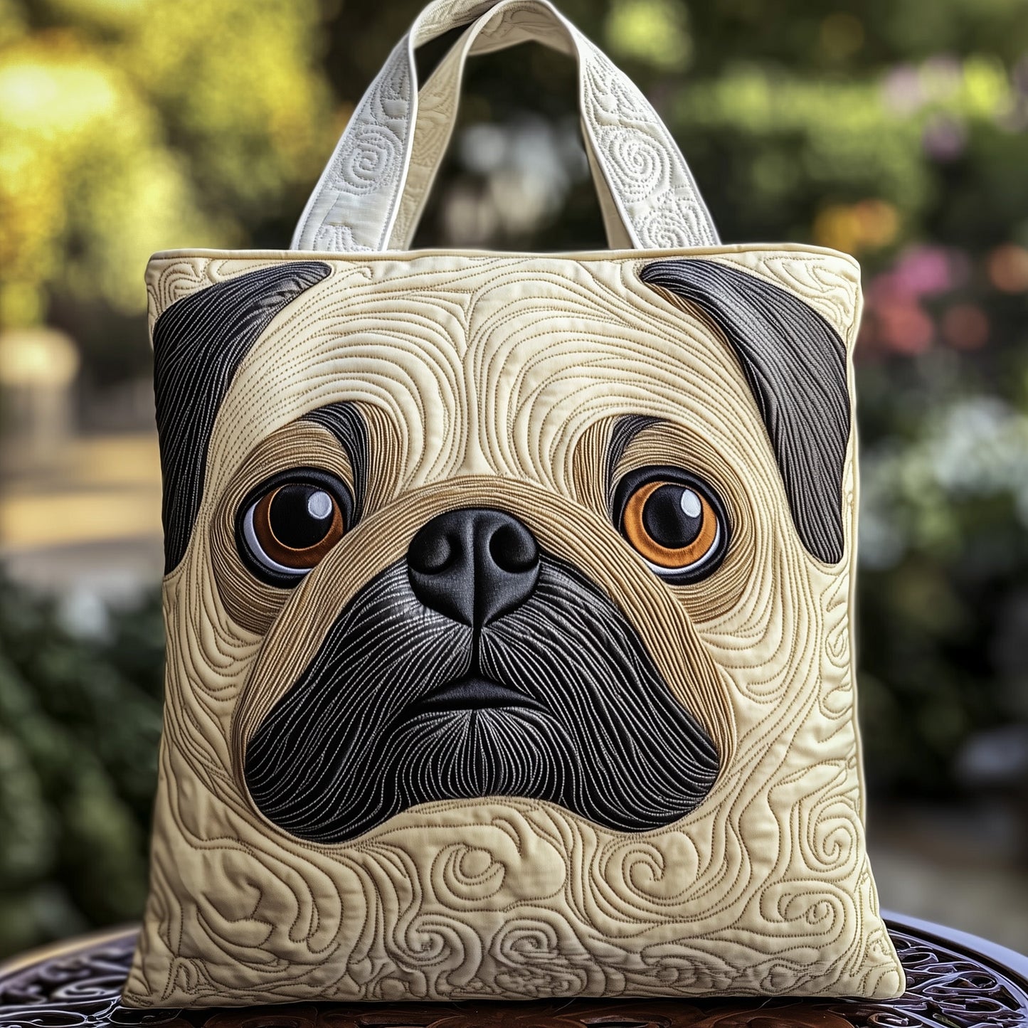Pug Dog Face Quilted Tote