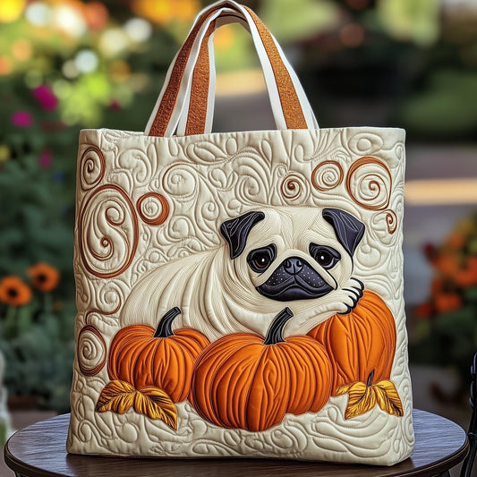 The Pug Pumpkin Quilted Tote