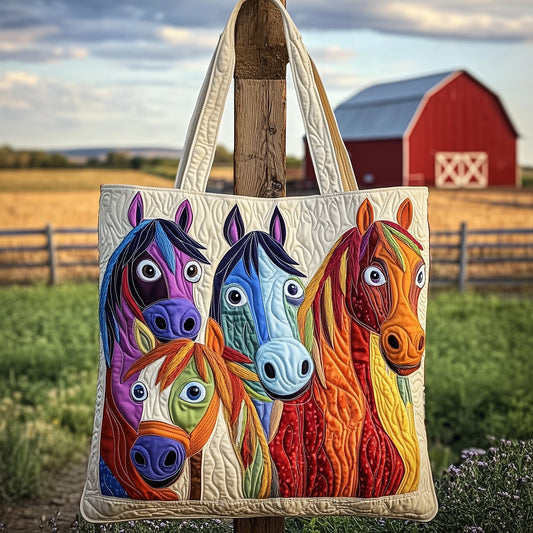 Everyday Colorful Horses Quilted Tote